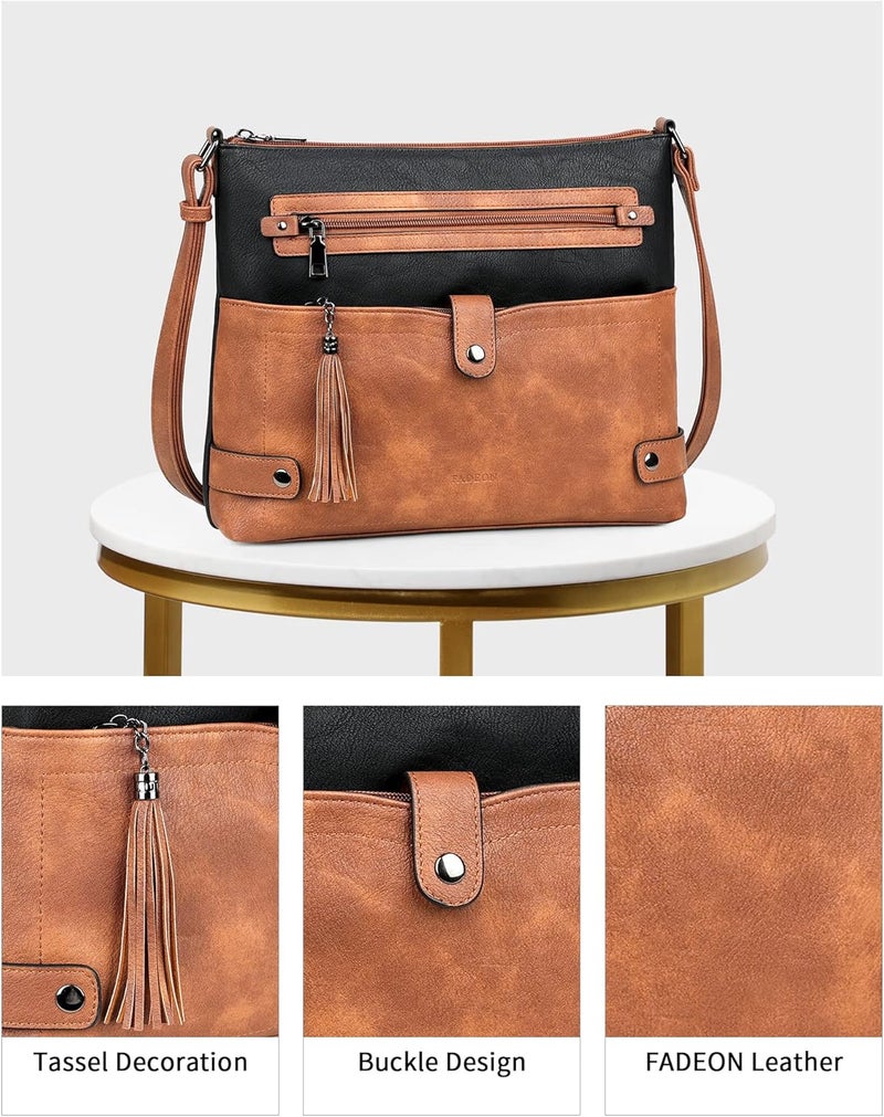 FADEON Large Crossbody Purses for Women Crossbody Bag, Designer Leather Cross Body Purses Multi Pocket Shoulder Bag - Image 5